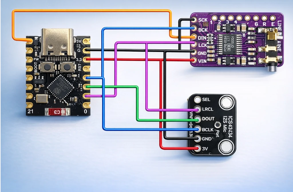 esp32c3 i2s połączenie - ICS-43434, PCM5102